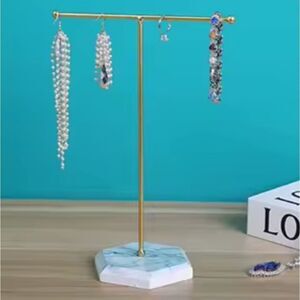 Gold Jewelry Stand with Faux Marble Base